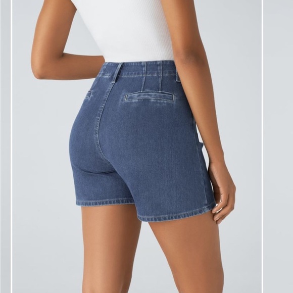 Halara Flex™ High Waisted Front Pockets Washed Stretchy Knit Denim Shorts - Picture 2 of 4